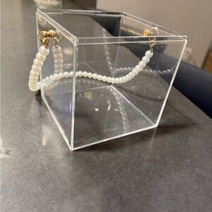 Elegant Acrylic & Pearl Flower girl Basket with Gold Accents
